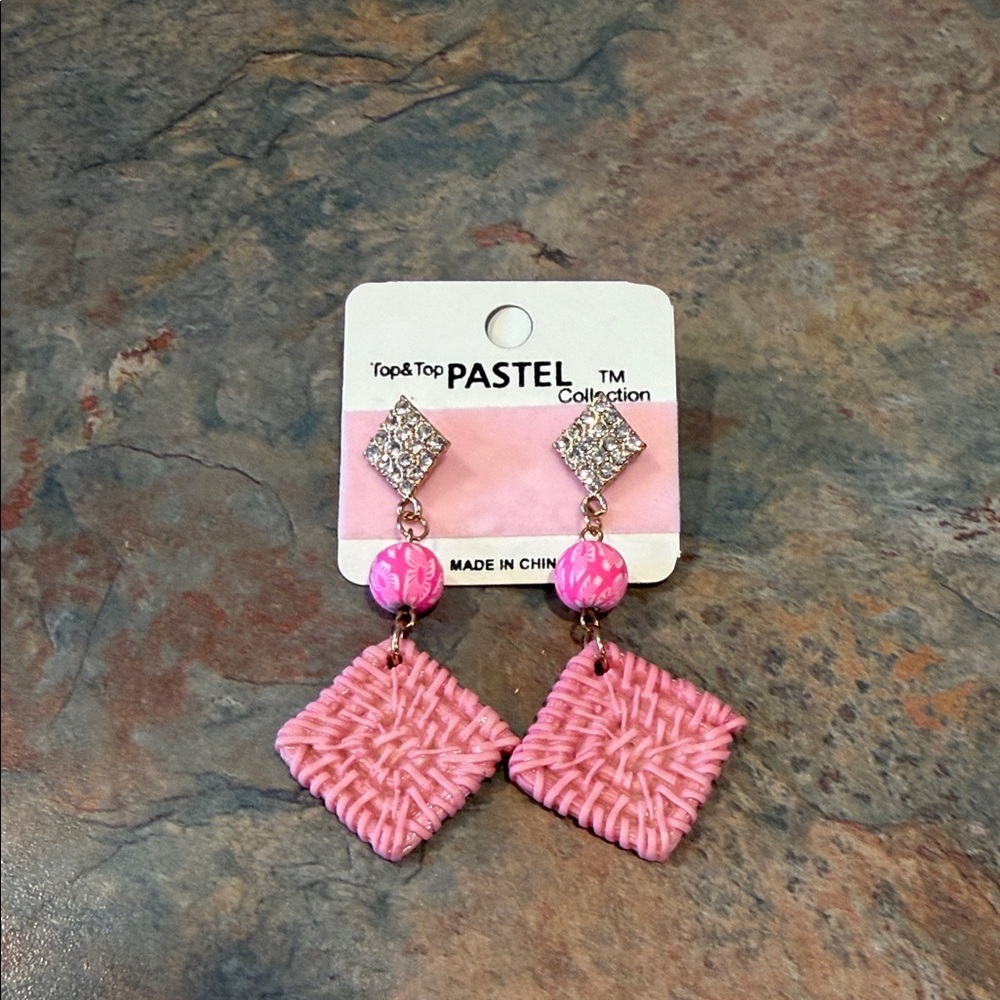 Pink Woven Drop Earrings NIP